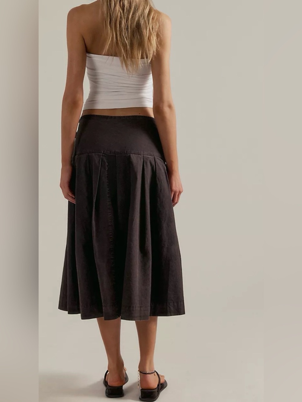 Free People We The Free Skipper Pleated Chino Midi Skirt - Picture 3 of 4